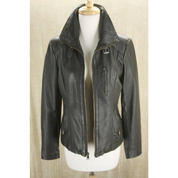 Andrew Marc Trooper Black Leather Biker Bomber Jacket Size XS New $495 - Picture 2 of 11